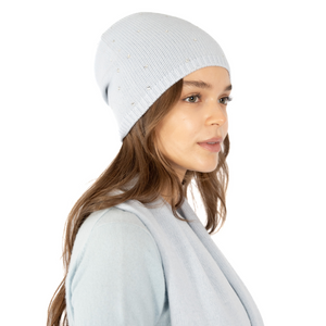 Cashmere Slouchy Beanie w. Scattered Swarovski Crystals - Cloud Blue