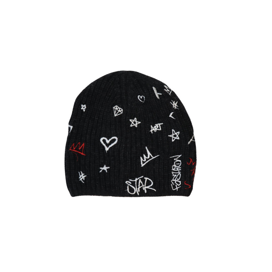 Merino Ribbed Rapper Hat with Graffiti Embroidery