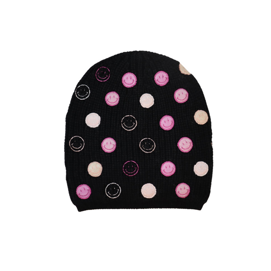 Ribbed Merino Beanie w. Smiley Faces