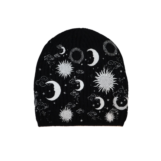 Ribbed Merino Beanie w. Astrological Embroidery
