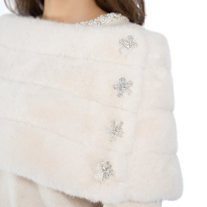 Faux Fur Emilia Shrug w. Flower Buttons - White