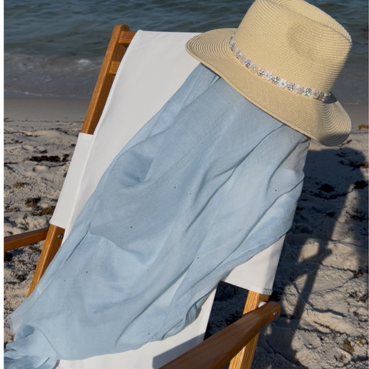 Cashmere Shawl with Micro scattered crystals - Light Blue