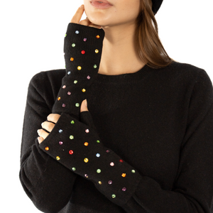 Cashmere Short Fingerless Gloves w. Multicolor Crystals