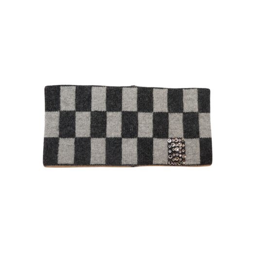 Cashmere Checkered Headband w. Swarovski Tab