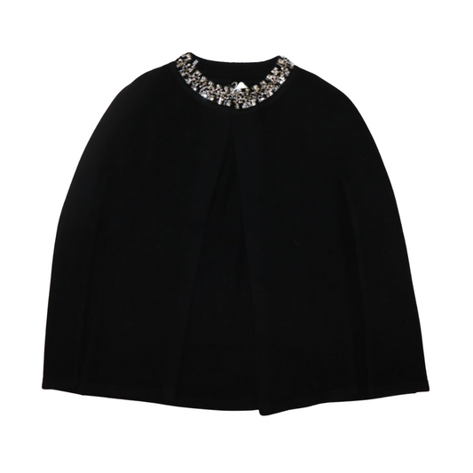 Cashmere Open Front Cape w. Side Slits & Square Beaded Neckline