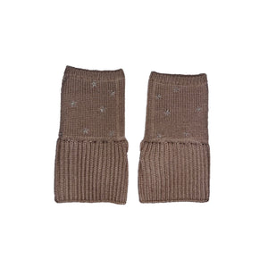 Short Chunky Rib Stitch Merino Wool Gloves w. Embroidered Stars