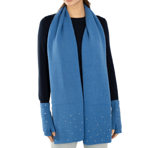 Cashmere Long Scarf w. Swarovski Scattered Crystal Edges - Cobalt Blue