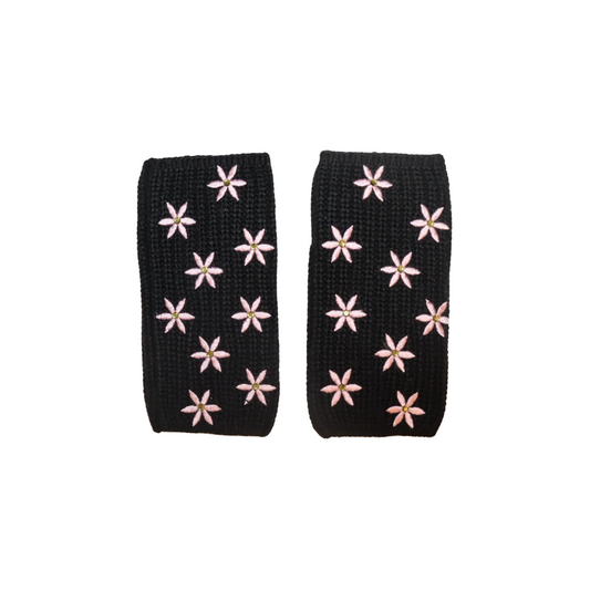 Merino Ribbed Gloves w. Embroidered Lilies