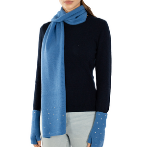 Cashmere Long Scarf w. Swarovski Scattered Crystal Edges - Cobalt Blue