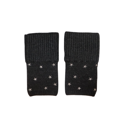 Short Chunky Rib Stitch Merino Wool Gloves w. Embroidered Stars