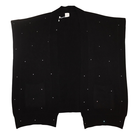 Cashmere Ruana Cape w. Ribbed Edge & Scattered Swarovski Crystals