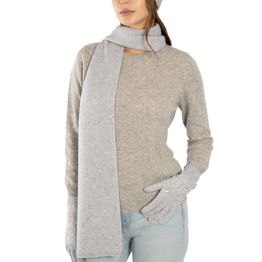 Tweeded Cashmere Sequins Long Scarf - Light Heather Grey