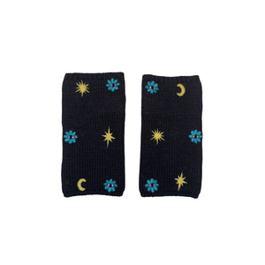 Merino Short Fingerless Gloves w. Moon Stars & Flowers