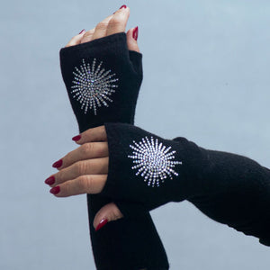 Cashmere Long Fingerless Gloves w. Starburst