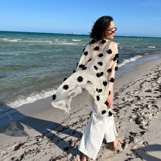 Organza Cape w. Embroidered Flowers