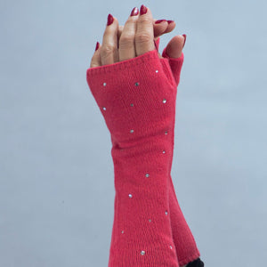 Cashmere Long Fingerless Gloves w. Scattered Crystals