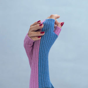 Half & Half Ribbed Long Fingerless Gloves