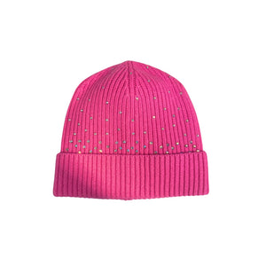 Cashmere Ribbed Cuffed Beanie w. Crystal Shimmer