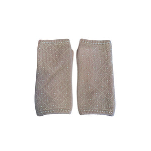 Cashmere Short Fingerless Gloves w. Pearl Grid