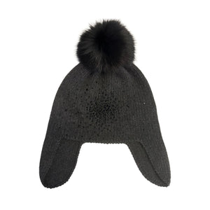 Earflap Cashmere Hat w. Scattered Starburst & Pom-Pom