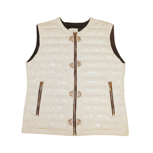 Quilted Down Ski Vest with Flower Kissing Buttons
