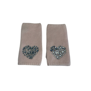 Cashmere Short Fingerless Gloves w. Mixed Crystal Hearts