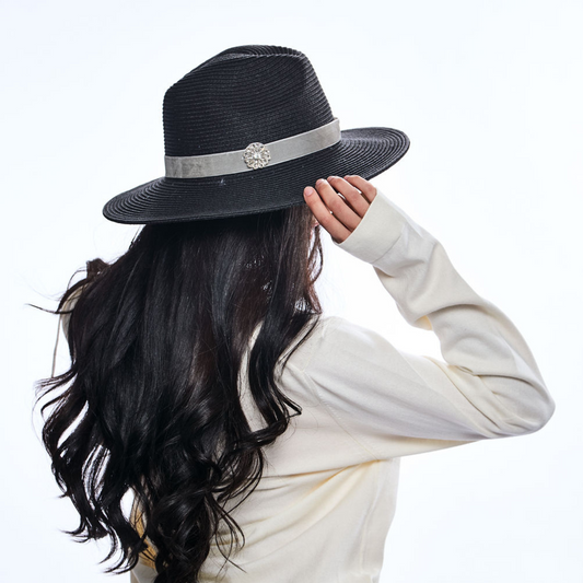 Summer Raffia Hat with Ribbon Band and Flower Embellishment