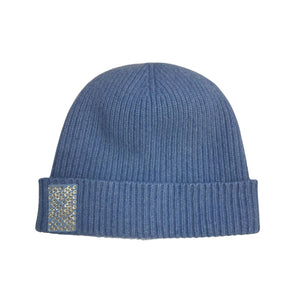 Cashmere Ribbed Cuffed Beanie w. Swarovski Crystal Tab