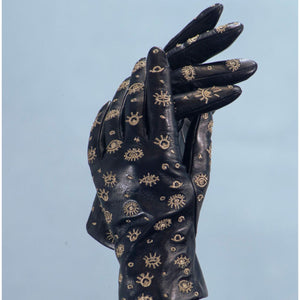 Leather Gloves w. Embroidered Evil Eyes