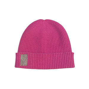 Cashmere Ribbed Cuffed Beanie w. Swarovski Crystal Tab