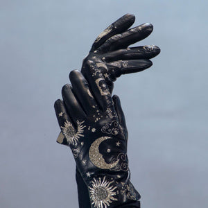 Leather Gloves w. Astrological Embroidery