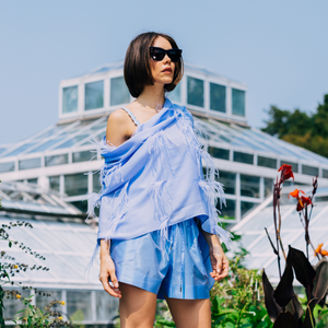 Silk Shawl with Scattered Ostrich Feathers