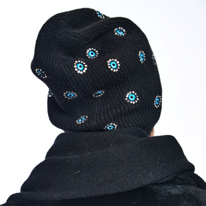 Cashmere Beanie w. Flower Evil Eyes