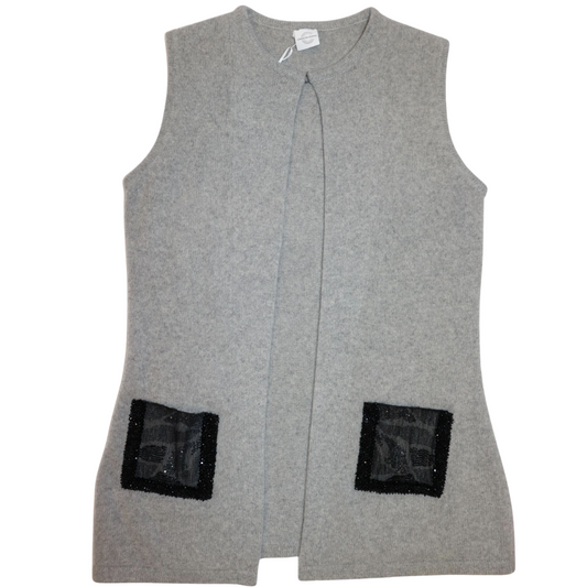 Mid Length Cashmere Vest w. Beaded Pockets