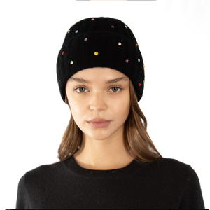 Cashmere Ribbed Beanie w. Multicolor Crystals