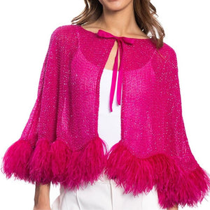 Silk Beaded Open Front Cape w. Ostrich Feathers