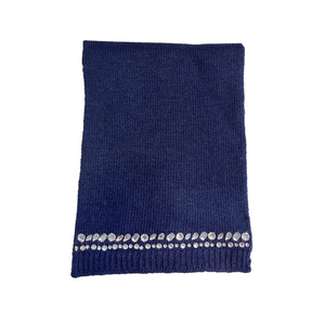 Kids Cashmere Blend Scarf with Fancy Crystals Edges - Navy
