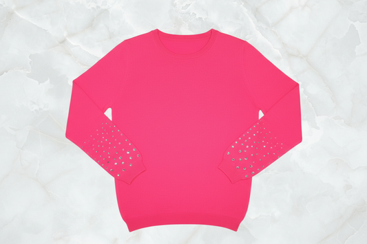 Crewneck Long Sleeve Sweater with Scattered Crystals