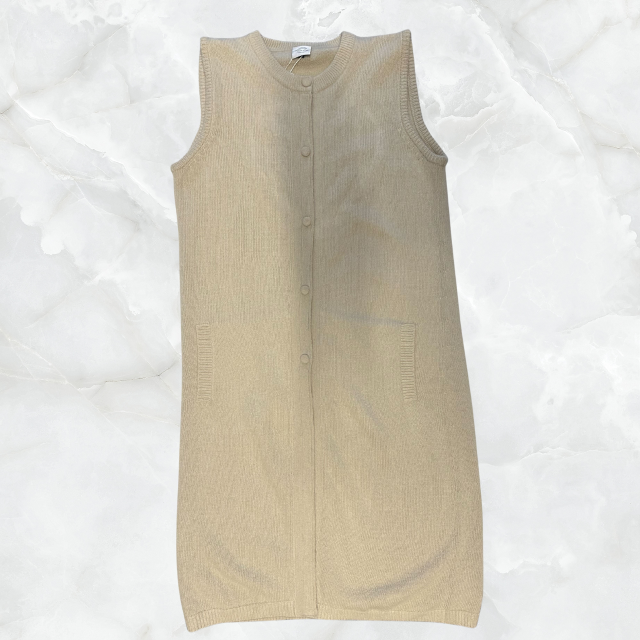 Cashmere Long Vest with Covered Snaps & Hand Embroidered Heart