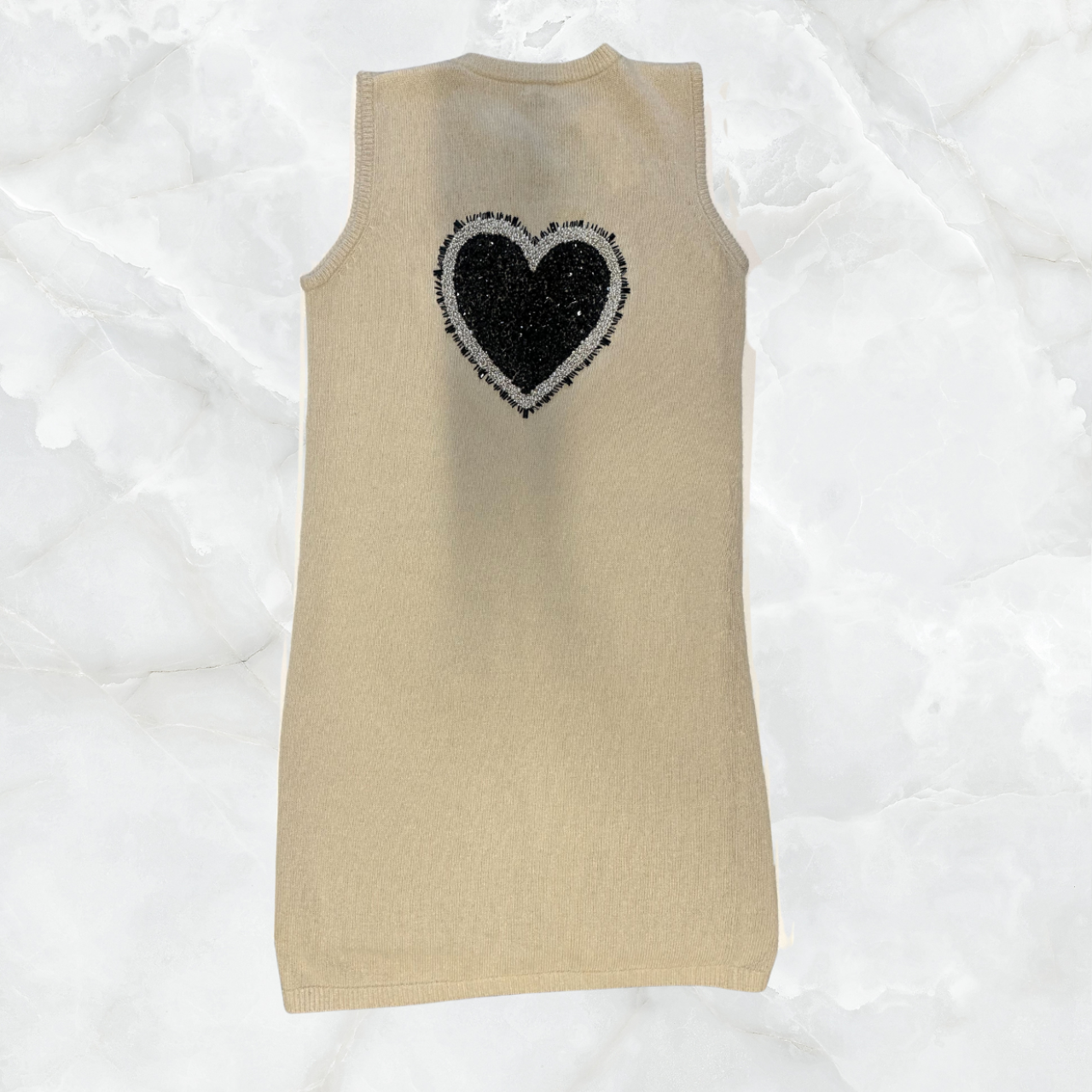 Cashmere Long Vest with Covered Snaps & Hand Embroidered Heart