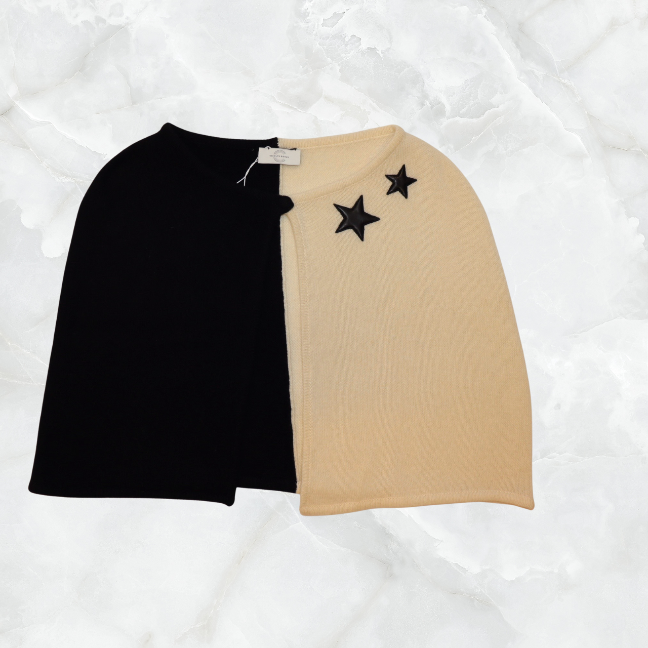 Short Color Blocked Cape with Padded Leather Stars