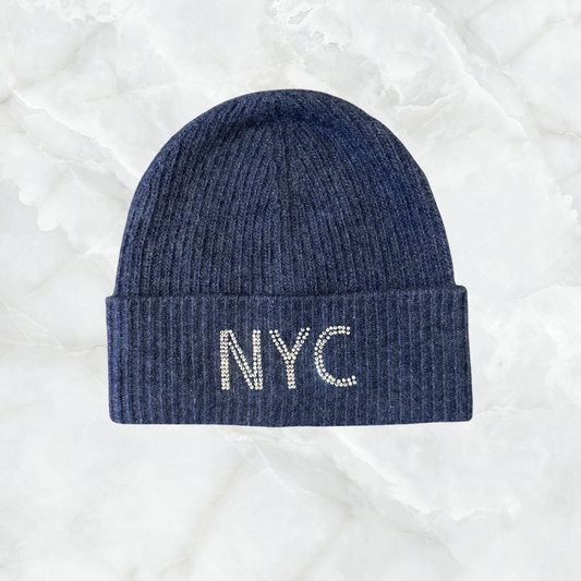 Thin Ribbed Cuff Cashmere Hat with Hotfix NYC