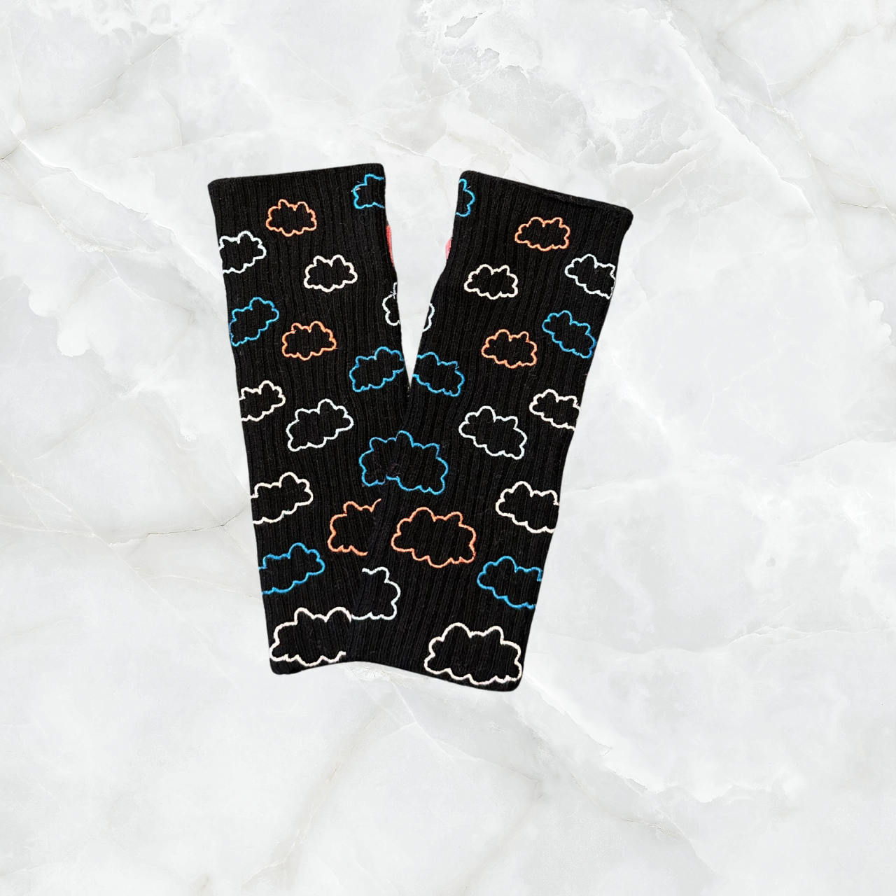 Merino Ribbed Gloves with Embroidered Clouds