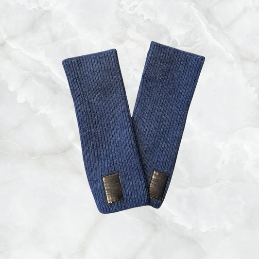 Men's Long Fingerless Ribbed Gloves with Leather Tab