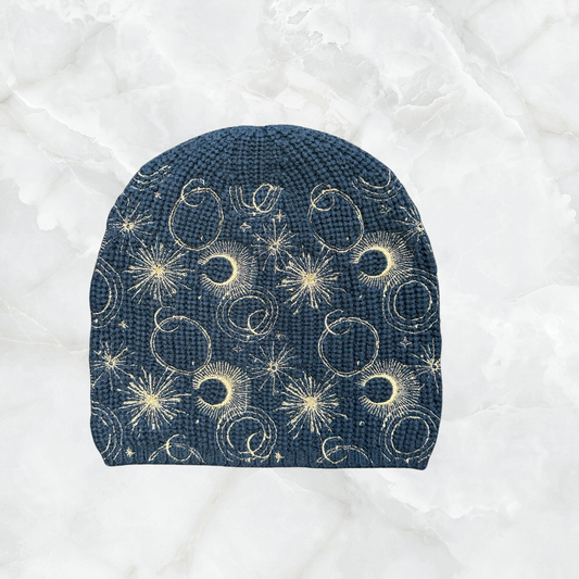 Ribbed Merino Beanie with Astrological Embroidery