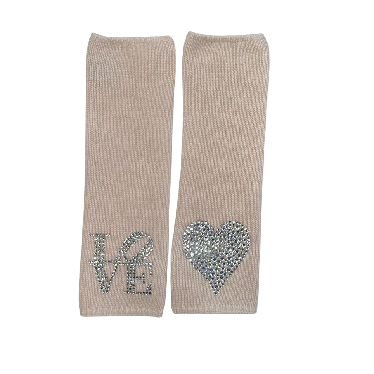 Cashmere Long Fingerless Gloves w. LOVE and Heart Medallion