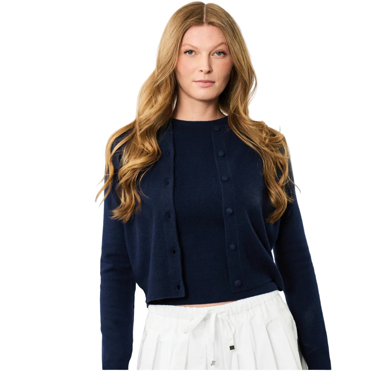 Cashmere Wool Blend Twin Set - Navy
