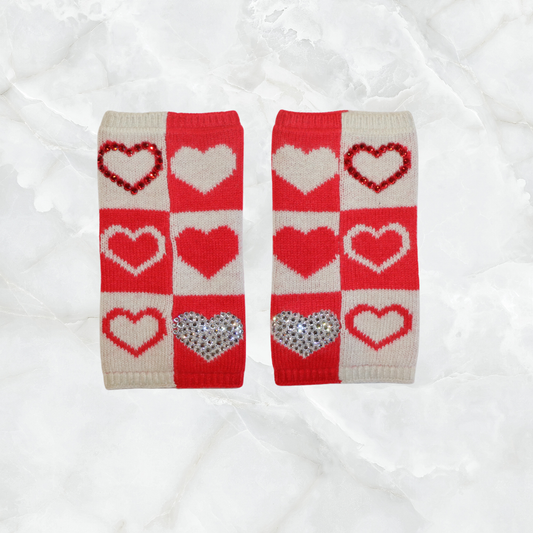 Cashmere Short Fingerless Gloves w. Heart Grid