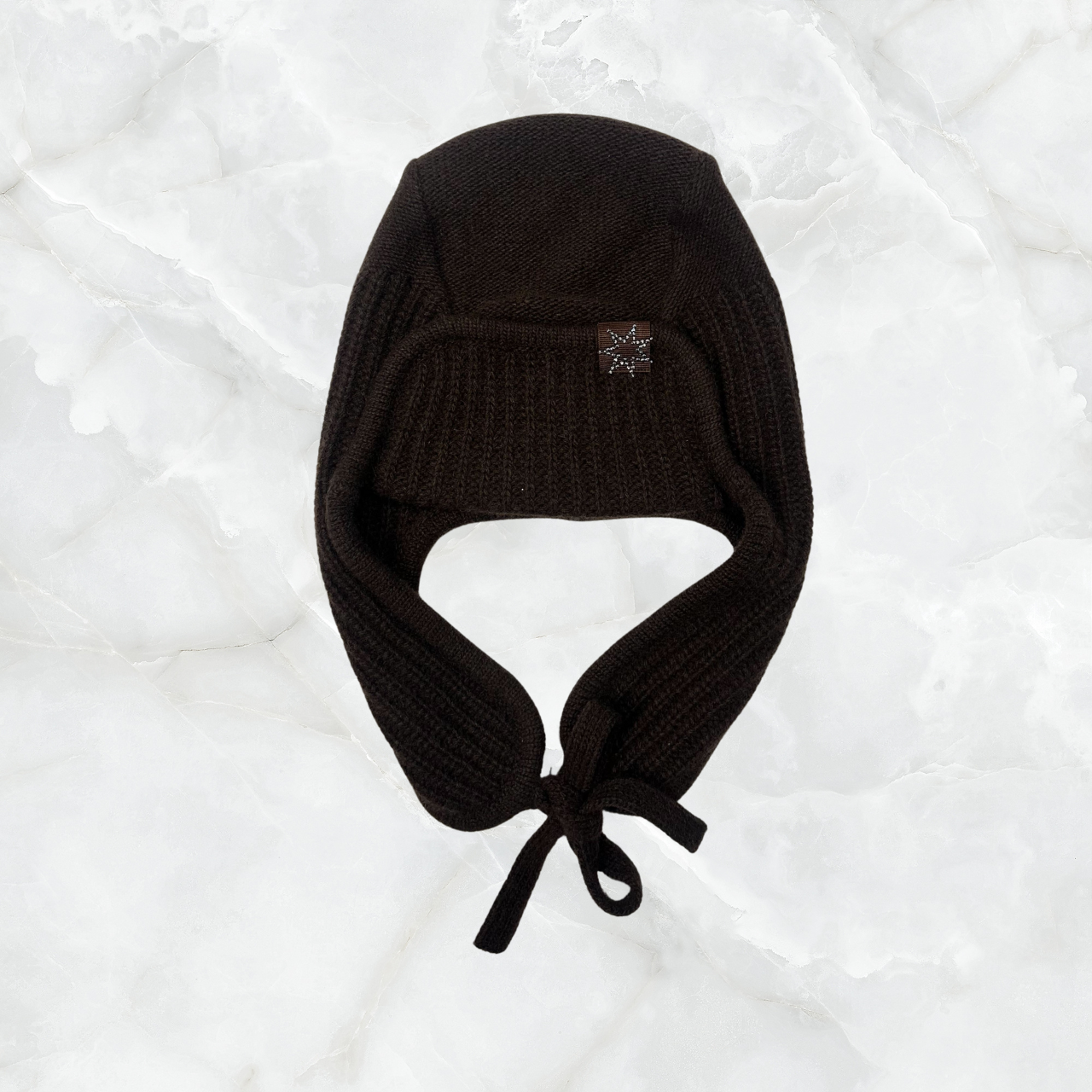 Cashmere Ribbed Trapper Hat w. Crystal Star Grosgrain Tab