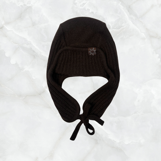 Cashmere Ribbed Trapper Hat w. Crystal Star Grosgrain Tab